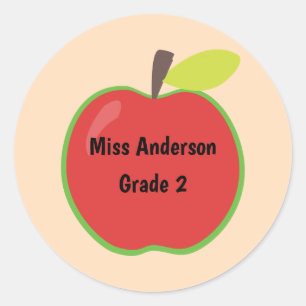 Red Apple Custom with Name and Grade Classic Round Sticker