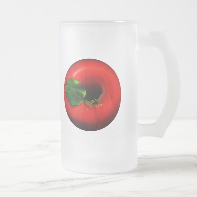 Red Apple Design Frosted Glass Beer Mug (Right)