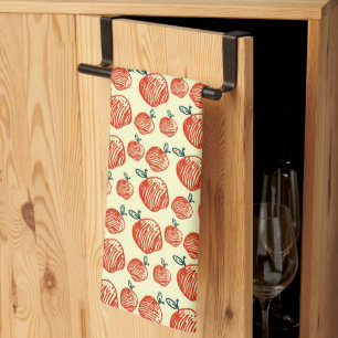 Red Apple Doodle Pattern Tea Towel