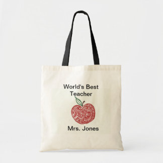 Red Apple Doodle World's Best Teacher Tote