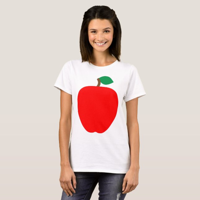 Red Apple Fruit Green Leaf Food T-Shirt (Front Full)