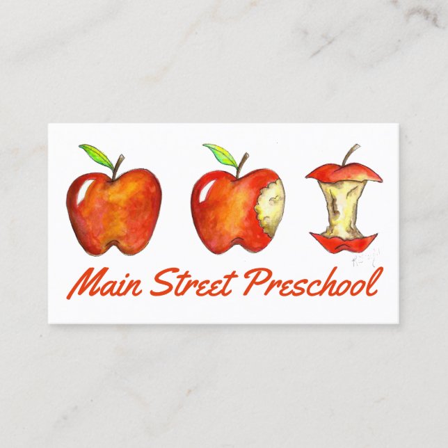 Red Apple Fruit Teacher School Education Preschool Business Card (Front)