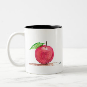 Red apple fruit watercolor summer teacher  Two-Tone coffee mug