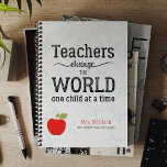 Red apple gold quote stylish marble teacher name planner<br><div class="desc">Custom teacher stylish elegant planner with a red apple and an inspirational gold typography script quote "Teachers change the world one student at a time".           Personalise it with teacher's name and title. It can be an inspired thank you gift for appreciation day or back to school.</div>