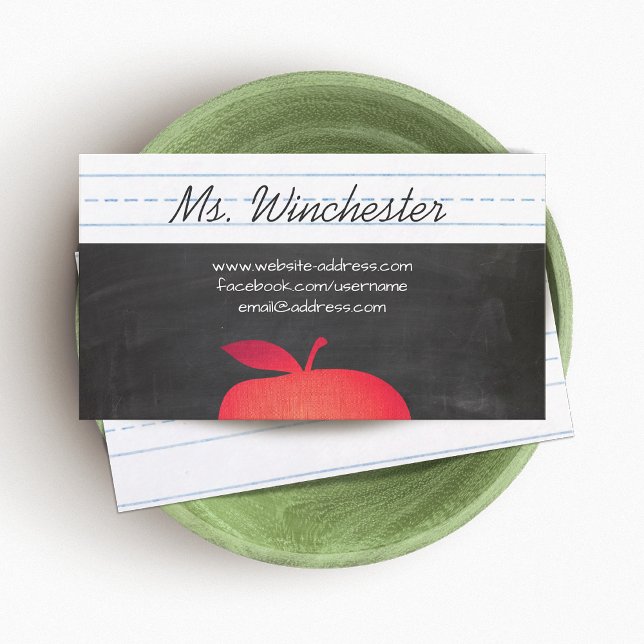 Red Apple Grade School Teacher Education Business Card (Creator Uploaded)