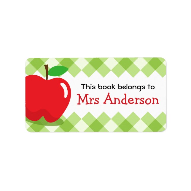 Red apple green gingham bookplate book label (Front)
