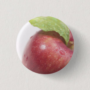 Red Apple Green Leaf 3 Cm Round Badge