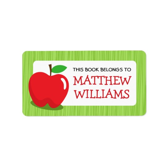 Red apple green textured border bookplate book address label