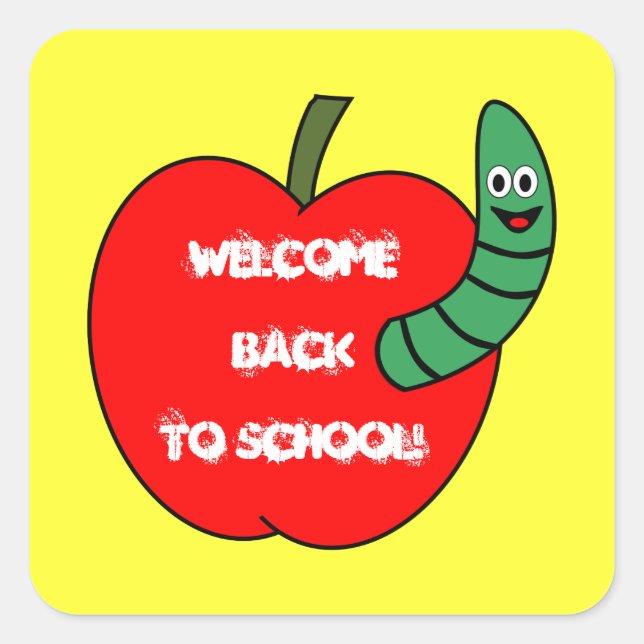 Red Apple Green Worm Square Sticker (Front)