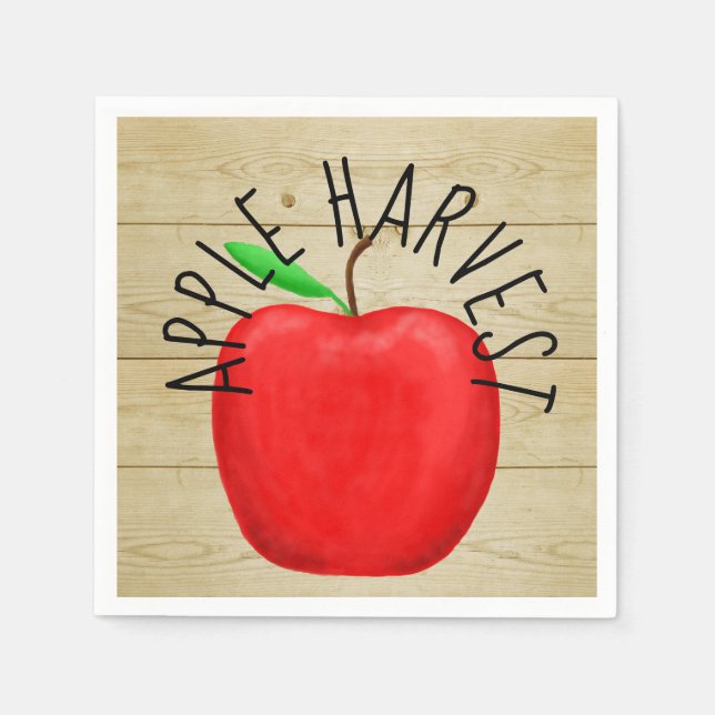 Red Apple Harvest Wooden Sign Paper Napkins (Front)