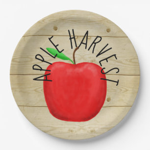 Red Apple Harvest Wooden Sign Paper Plates