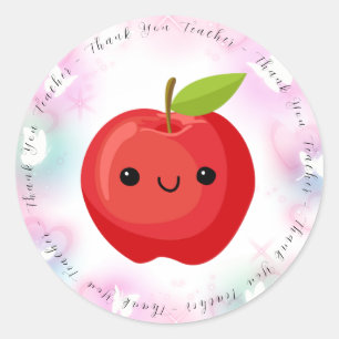 Red Apple Holographic Butterfly Thank You Teacher Classic Round Sticker