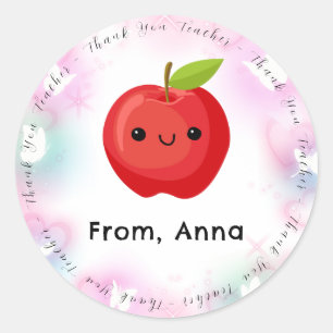 Red Apple Holographic Butterfly Thank You Teacher Classic Round Sticker