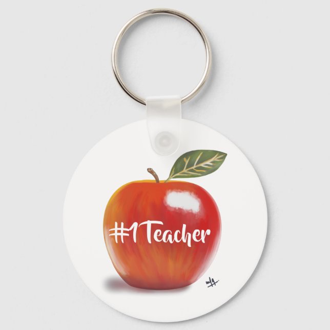 Red Apple Illustration No 1 Teacher Key Ring (Front)