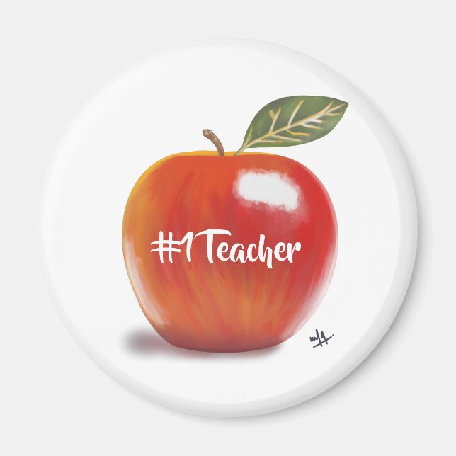 Red Apple Illustration No 1 Teacher  Magnet (Front)