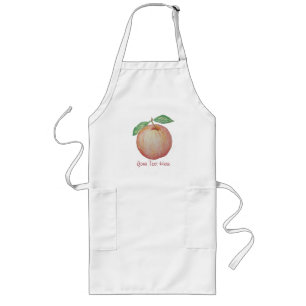 Red apple illustration with green leafs long apron