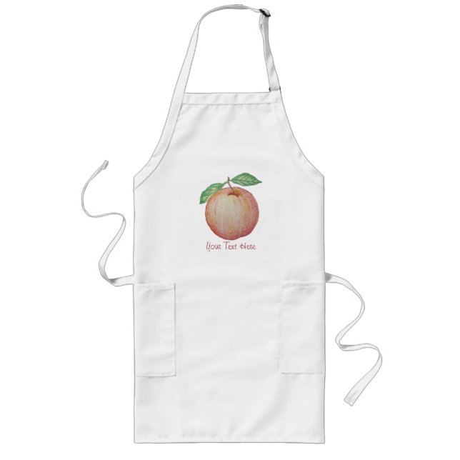 Red apple illustration with green leafs long apron (Front)