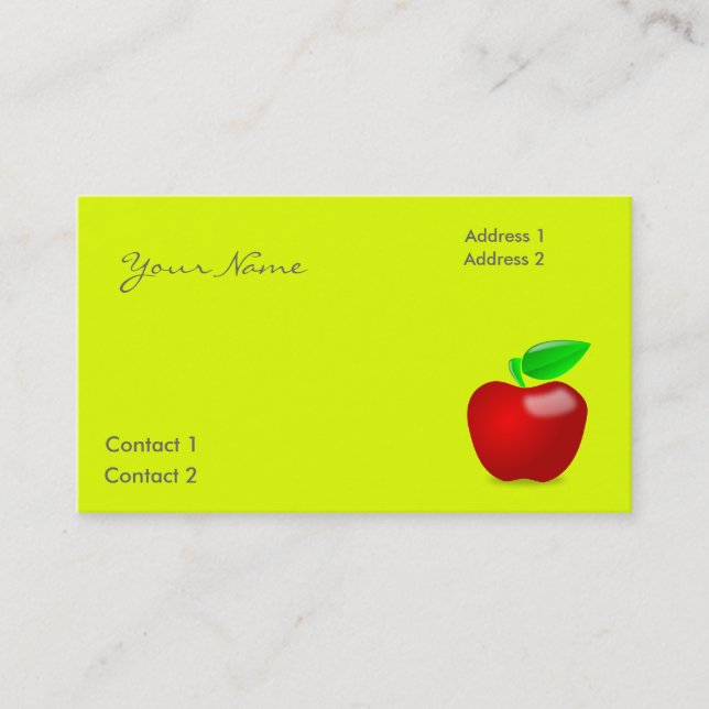 red apple in fluorescent yellow business card (Front)