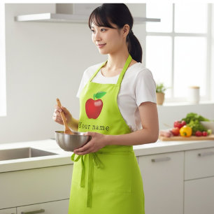  Red  apple  in Neon  yellow -add name Apron