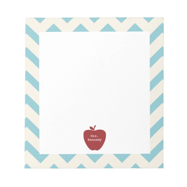 Red Apple Light Blue Chevron Teacher Notepad (Front)