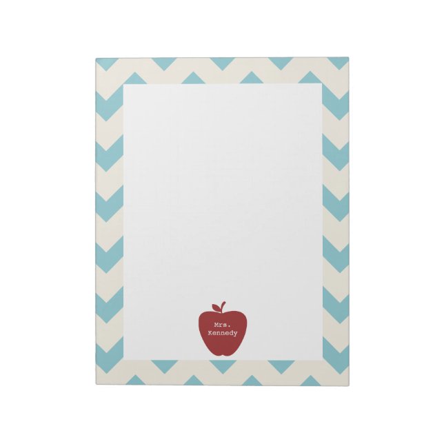 Red Apple Light Blue Chevron Teacher Notepad (Rotated)