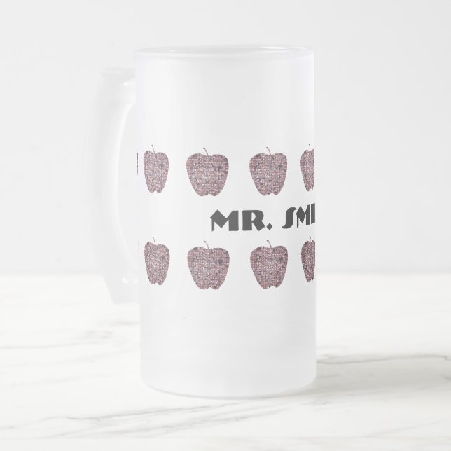 Red Apple Male Teacher Appreciation Thank You Frosted Glass Beer Mug (Front Left)