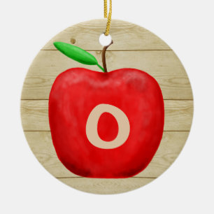 Red Apple Monogram Holiday Ceramic Tree Decoration