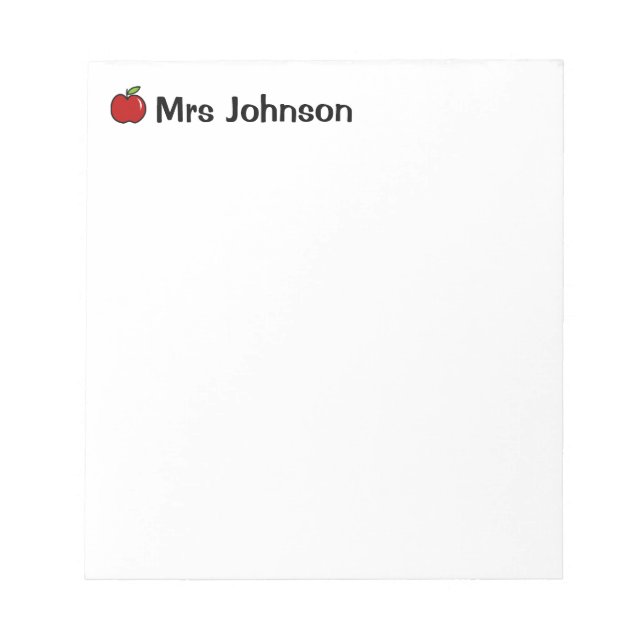Red apple notepad for teacher | Personalised name (Front)