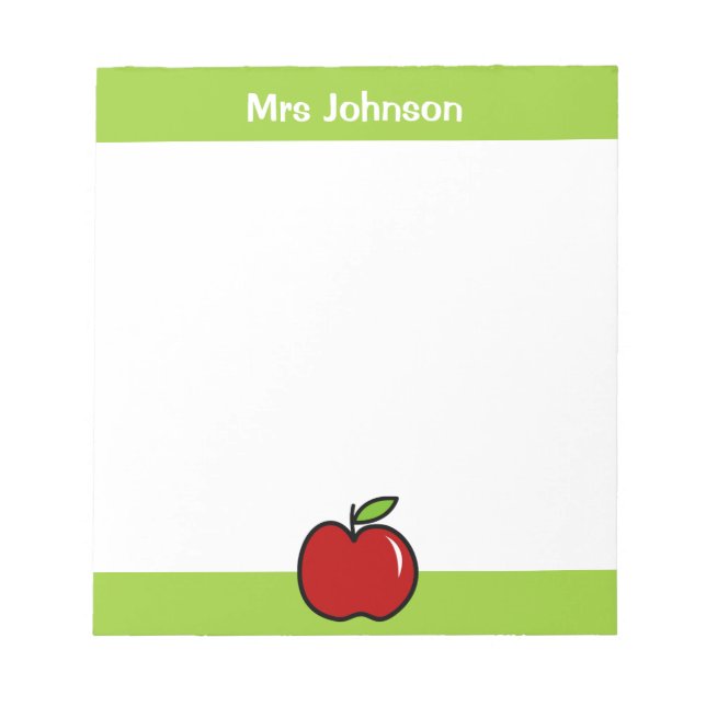 Red apple notepad for teacher | Personalised name (Front)