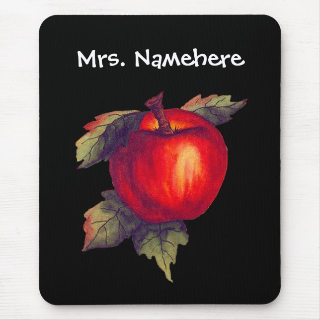 Red Apple on Black Mouse Mat (Front)