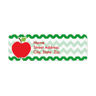 Red Apple on Retro Kelly Green Chevron Stripes