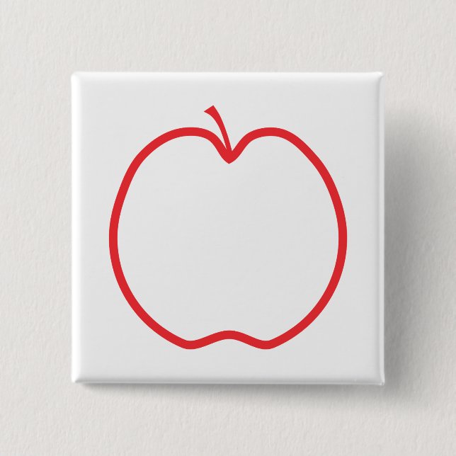Red Apple Outline. 15 Cm Square Badge (Front)