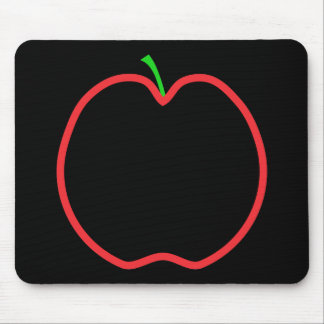 Red Apple Outline. Black centre, Green stem. Mouse Mat