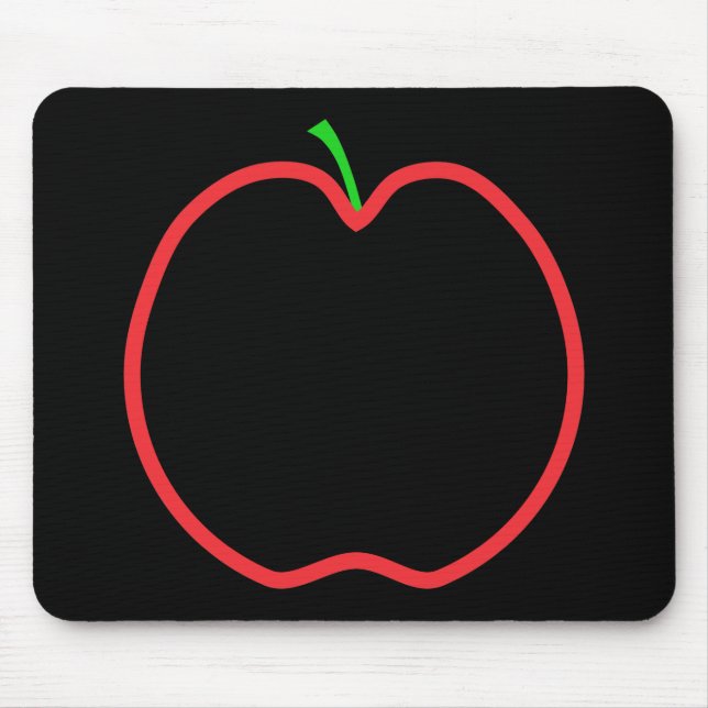 Red Apple Outline. Black centre, Green stem. Mouse Mat (Front)