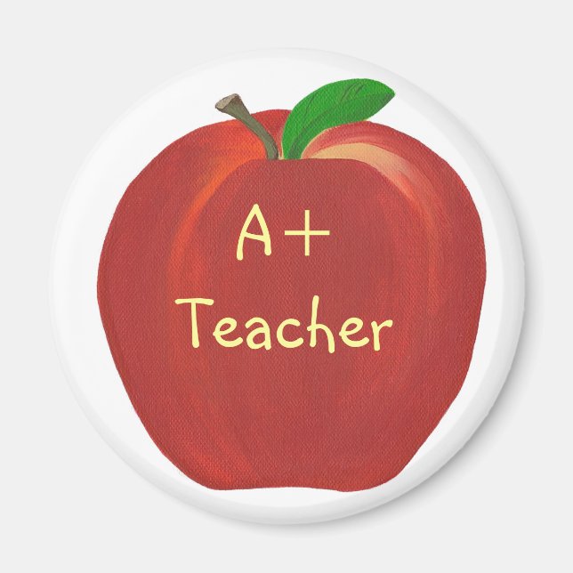 Red Apple Painting, A+ Teacher magnets (Front)