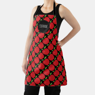 Red Apple Pattern on Black Apron