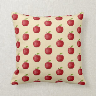 Red Apple Pattern on Champagne Beige Cushion