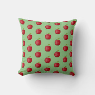 Red Apple Pattern on Light Lime Green Cushion