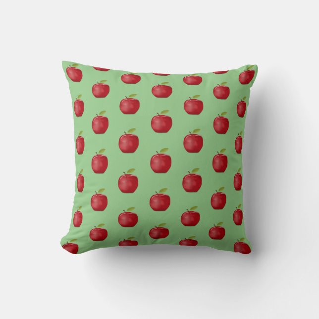 Red Apple Pattern on Light Lime Green Cushion (Front)