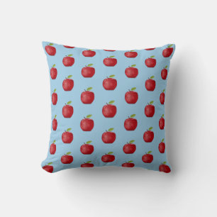 Red Apple Pattern on Light Sky Blue Cushion