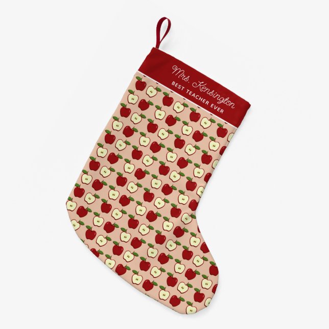 Red Apple Pattern Teacher Appreciation Small Christmas Stocking (Front (Hanging))