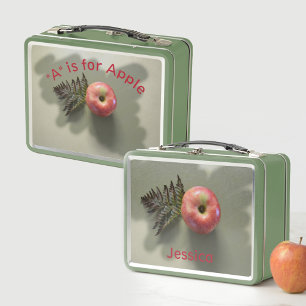 Red Apple Personalised photographic Green Metal Lunch Box