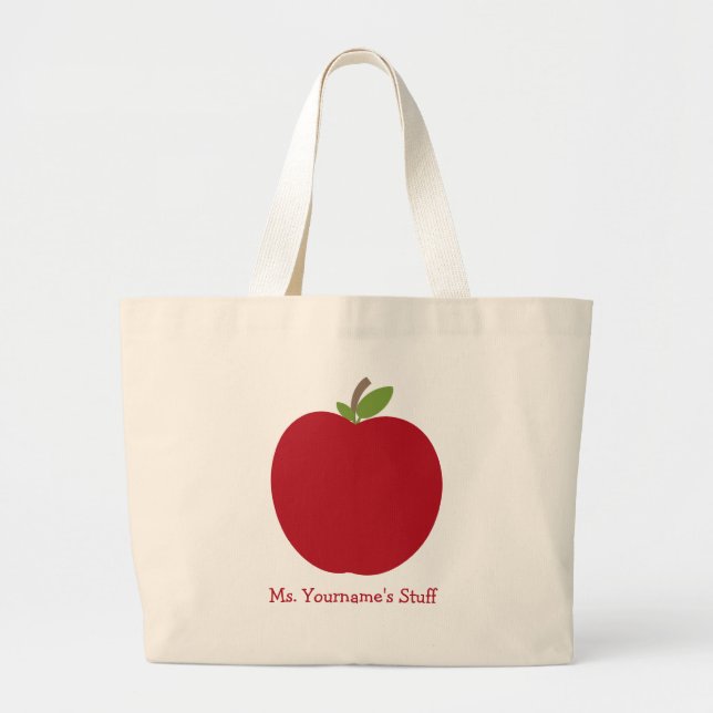 Red Apple Personalised Teacher Large Tote Bag (Front)