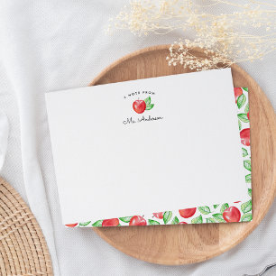 Red Apple   Personalised Teacher Stationery Flat Note Card