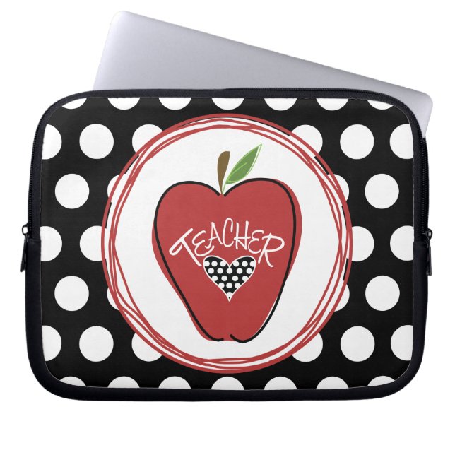 Red Apple & Polka Dot Laptop Sleeve (Front)