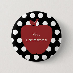 Red Apple & Polka Dot Teacher 6 Cm Round Badge