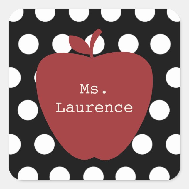 Red Apple & Polka Dot Teacher Square Sticker (Front)