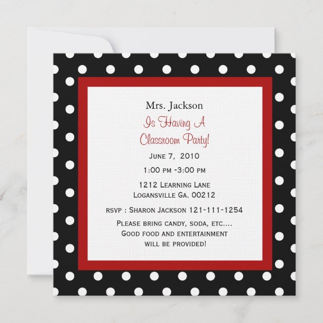 Red Apple & Polka Dots Invitation (Front)