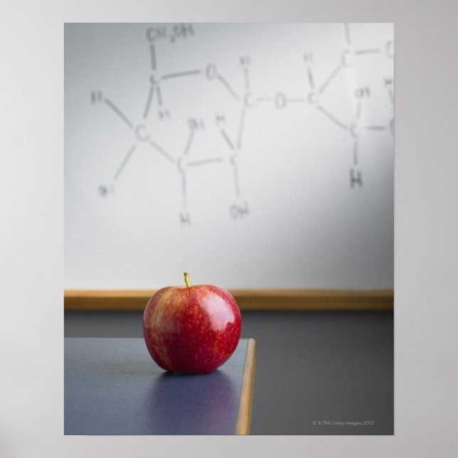 Red apple sitting on teachers desk poster (Front)