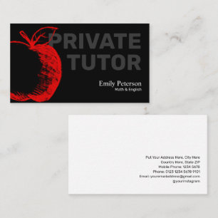 Red Apple Sketch Private Tutor Modern Black Business Card